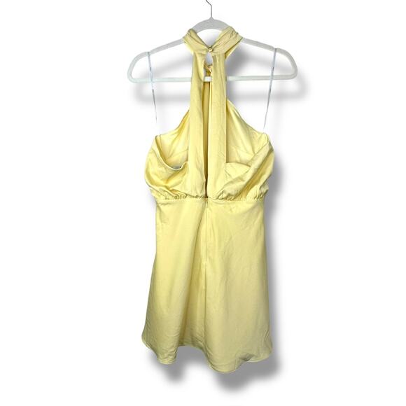 Lulus NWOT Sleek Essence Light Yellow Satin Halter Sleeveless Mini Dress Medium - Picture 8 of 11